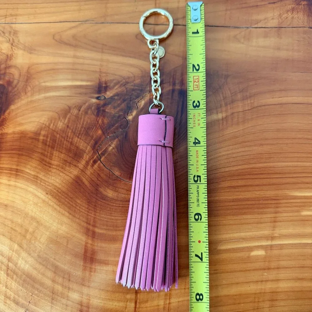 Michael Kors Gold Tone & Pink Leather Tassel Keychain/Bag Charm